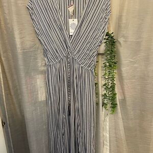 Striped V-Neck dress Blue and White striped